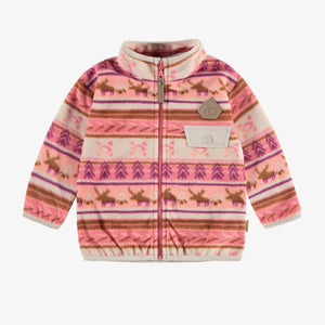 Winter-patterned pink plush jacket