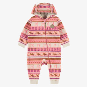 One-piece pink and cream pattern with hood