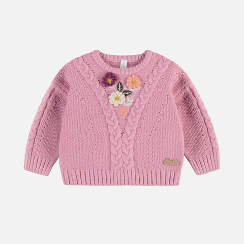 Pink knitted sweater with embroidery