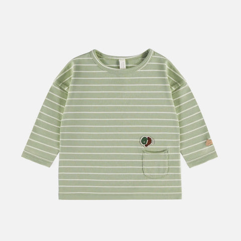 Green and cream striped t-shirt