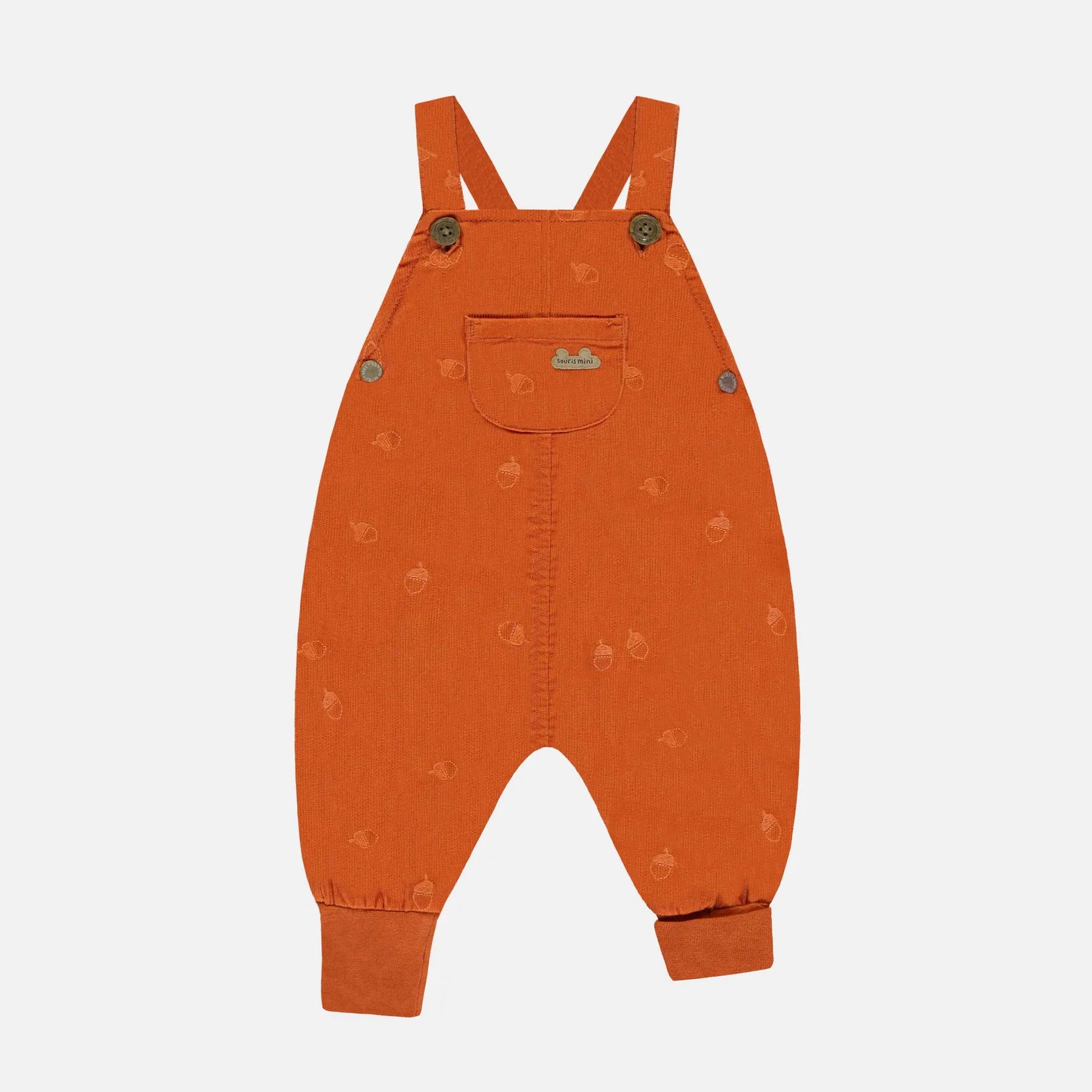 Burnt orange overalls with embroidery in corduroy