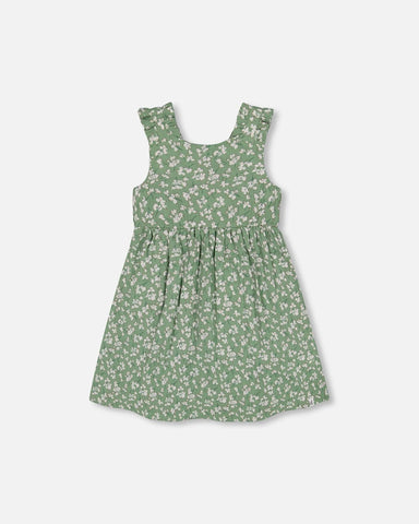 Muslin Dress Green Jasmine Flower Print