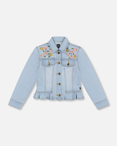 Jean Jacket With Embroidery Light Blue Denim