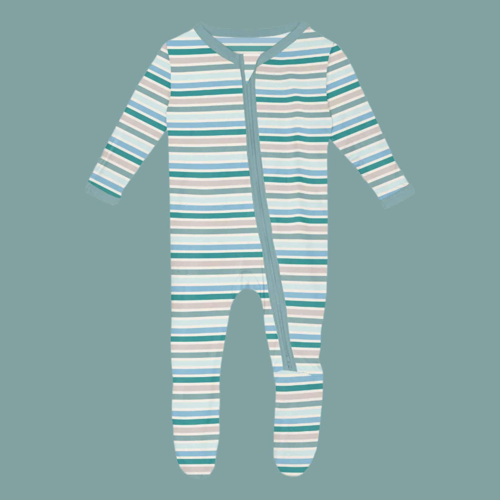 Footie with 2 Way Zipper -Lakeside Stripe