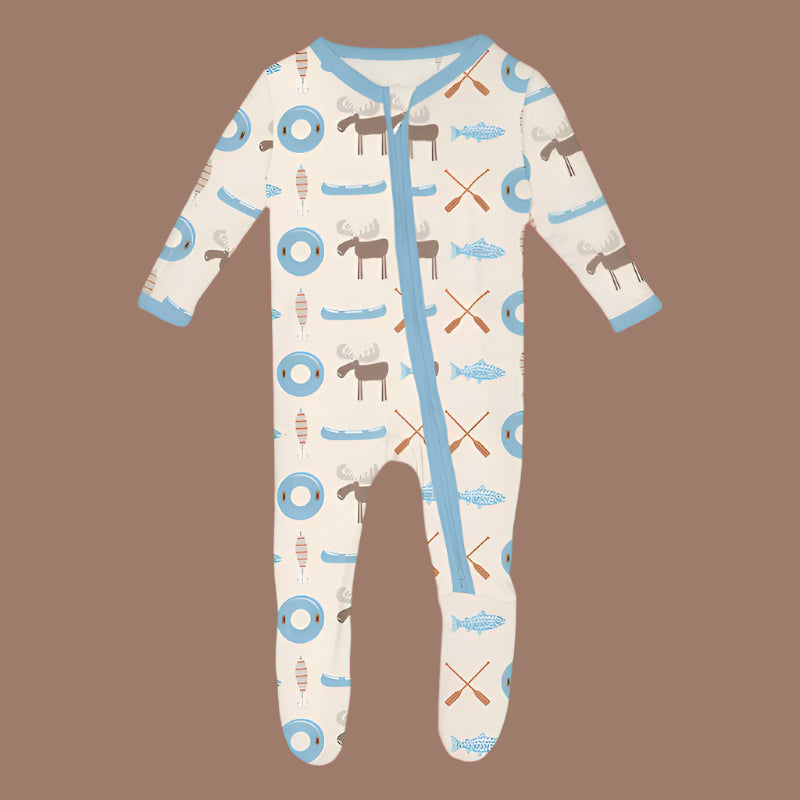 Footie with 2 Way Zipper -Natural Lake Life