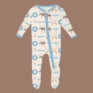 Footie with 2 Way Zipper -Natural Lake Life