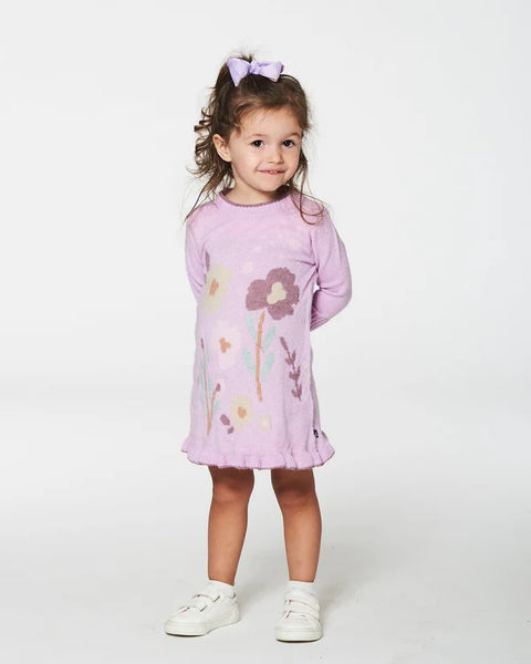 Knitted Dress With Flowers Lilac