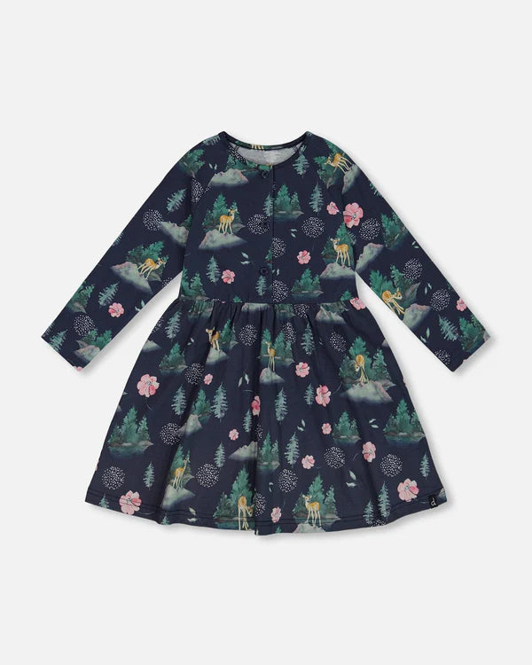 Jersey L/S Dress Navy Printed Bambi