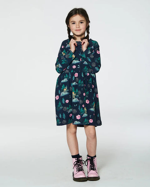 Jersey L/S Dress Navy Printed Bambi