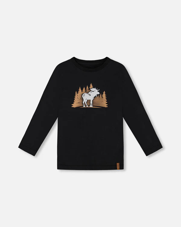 T-Shirt With Moose Print Black