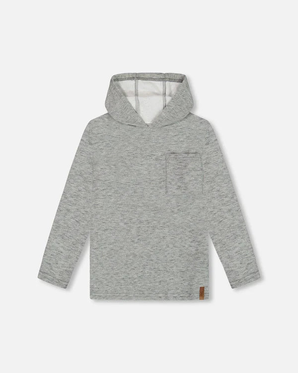 Super Soft Brushed Hooded T-Shirt With Pocket Dark Gray Mix