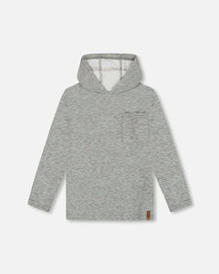 Super Soft Brushed Hooded T-Shirt With Pocket Dark Gray Mix