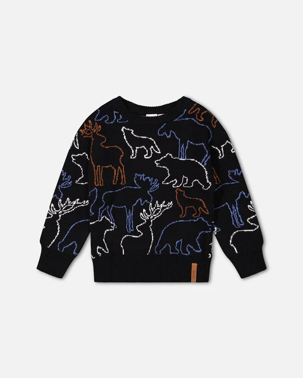 Sweater With Intarsia Animal Forest Black