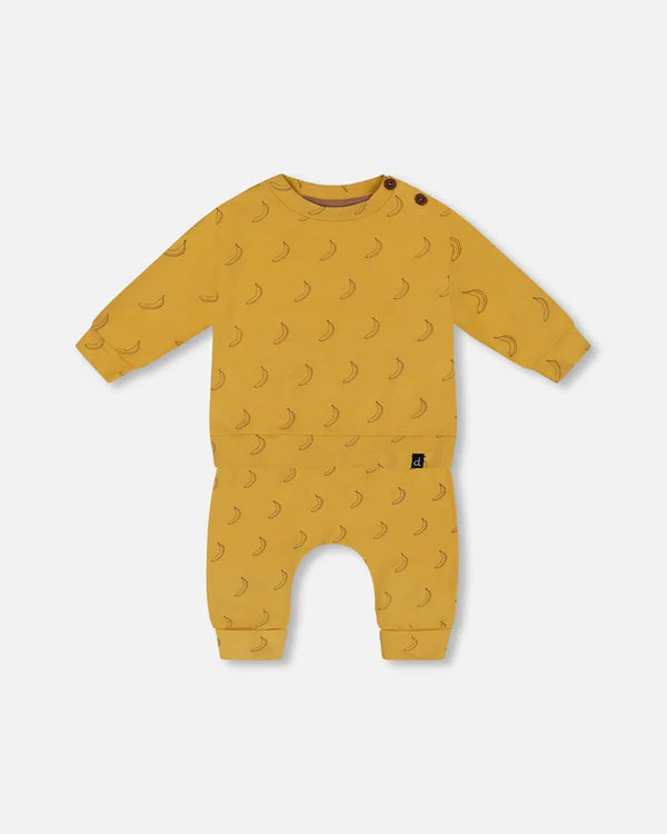 Organic Top And Pant Set Yellow Bananas