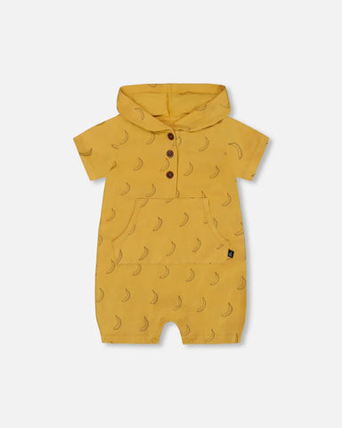Hooded Romper Yellow Bananas
