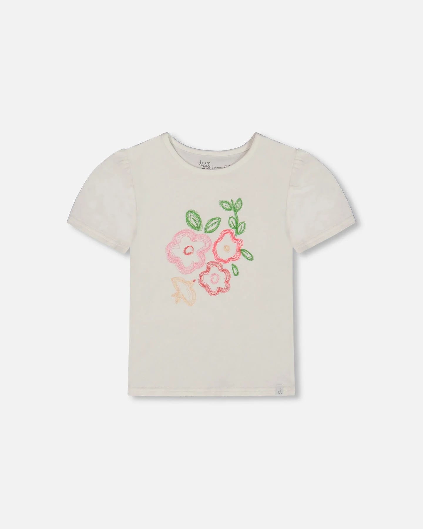 Tee With Puff Sleeve Pink Flower