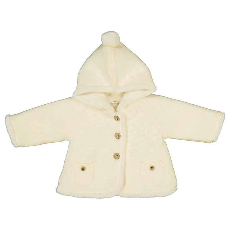 Pompon knit cardigan-cream 2333