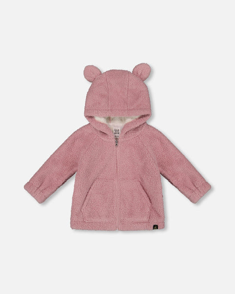 Hooded Plush Jacket- Dawn Pink
