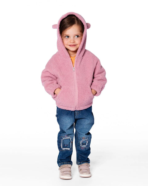Hooded Plush Jacket- Dawn Pink
