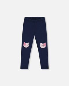 Jersey Leggings Dark Blue With Cats