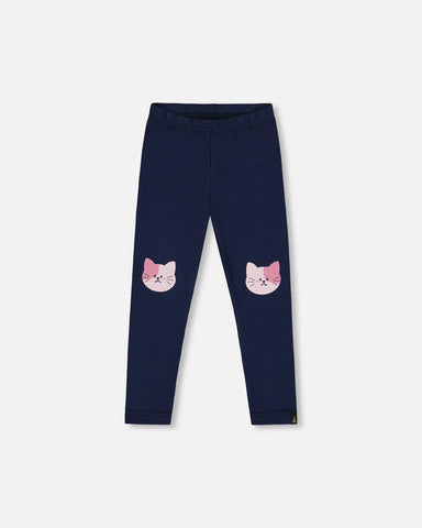 Jersey Leggings Dark Blue With Cats