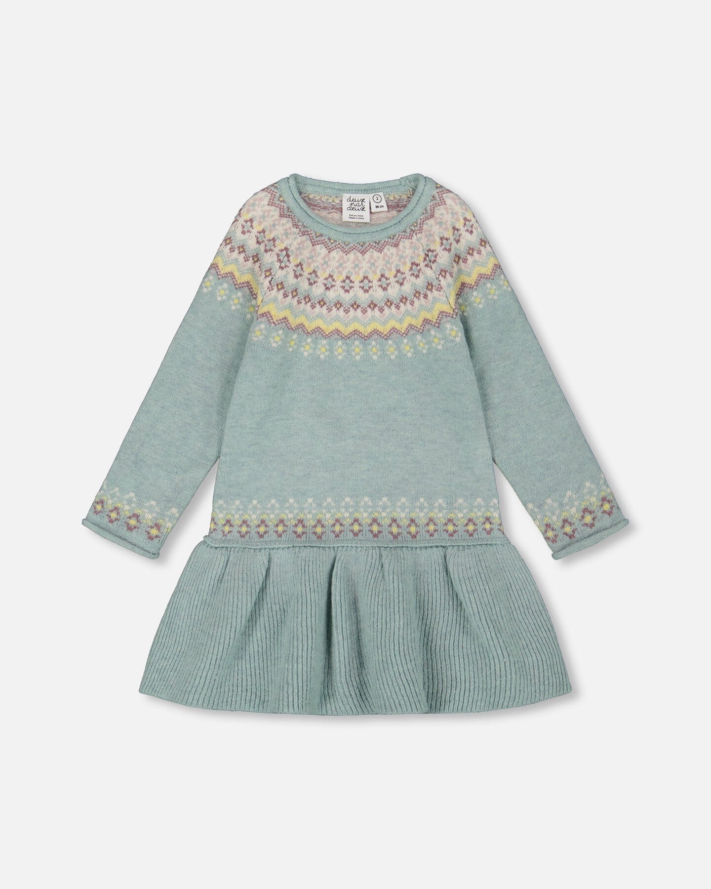 Jacquard Sweater Dress With Ribbed Skirt Jade Green