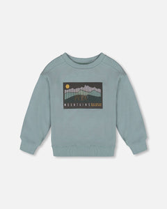 Animated Print French Terry Sweatshirt Sage Green