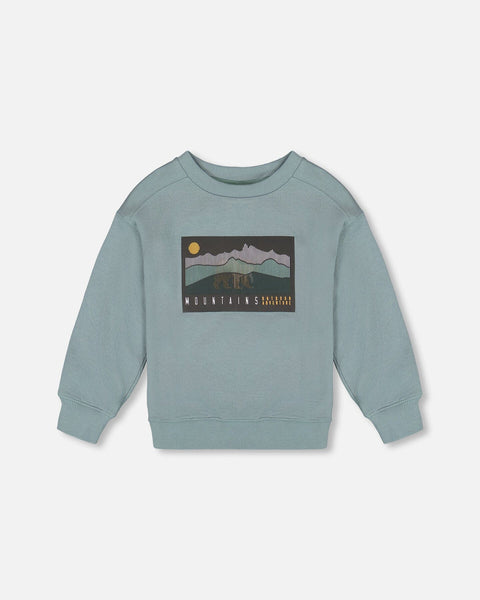 Animated Print French Terry Sweatshirt Sage Green