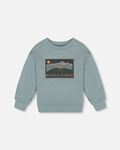 Animated Print French Terry Sweatshirt Sage Green