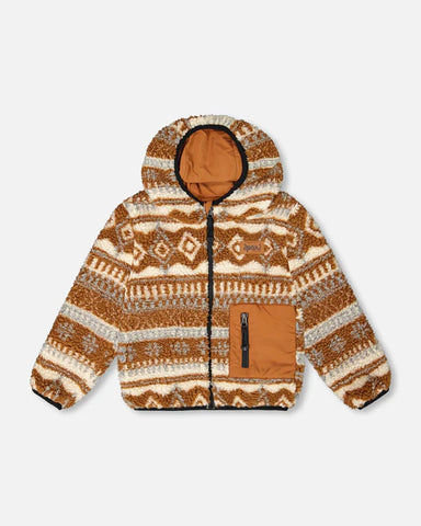 Reversible Sherpa Jacket Brown Aztec Pattern