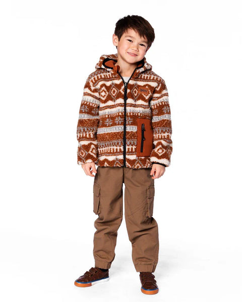Reversible Sherpa Jacket Brown Aztec Pattern