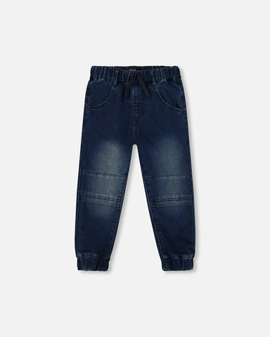 French Terry Jogger Pants Dark Blue Denim