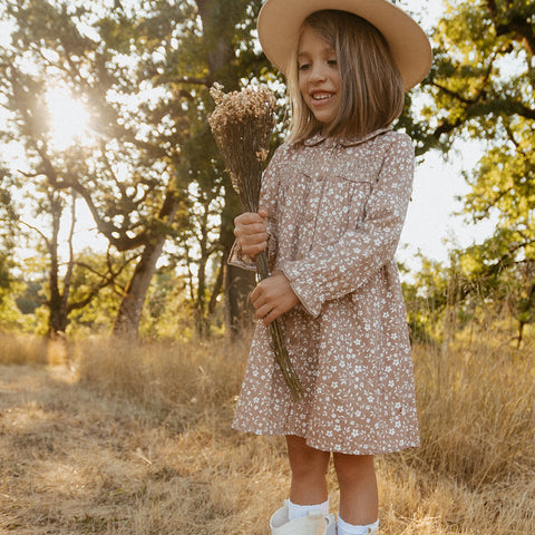 Organic Smocked Button Dress - Harvest