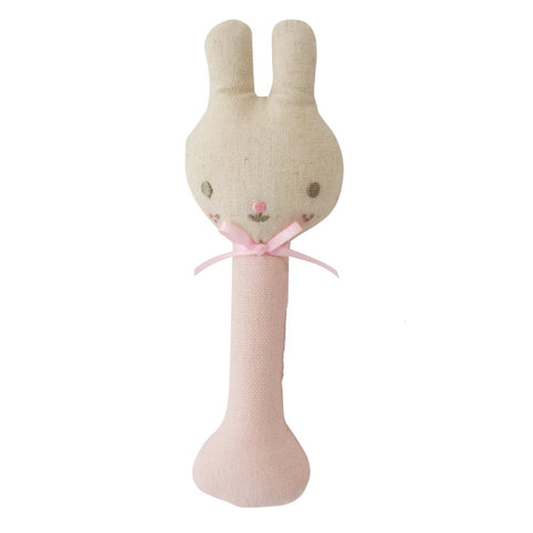 Linen Bunny Stick Rattle Pink