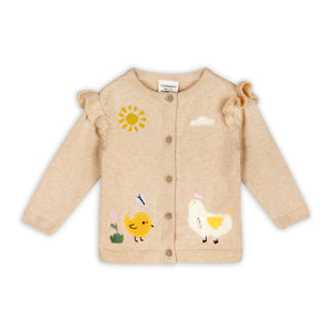 Chicken Little Embroidered Cardigan -Oat Heather