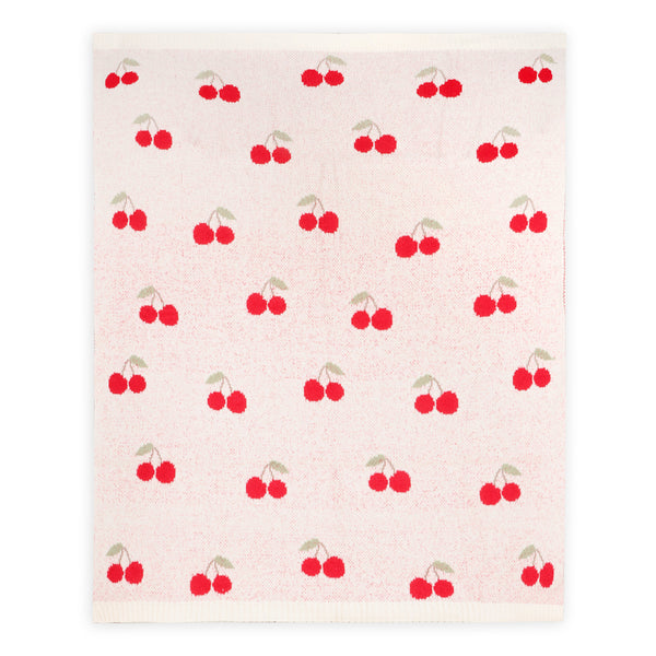 Cherry Organic Baby Blanket + Ring Rattle Toy Set