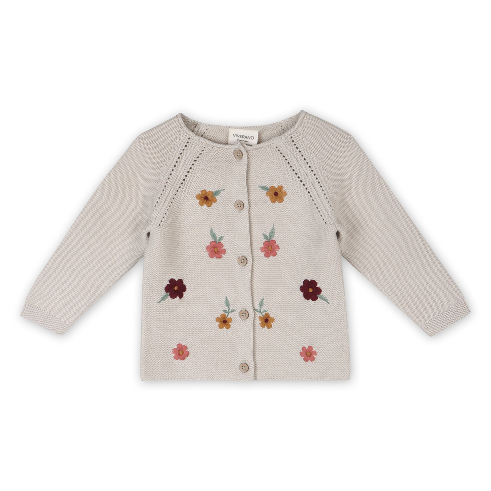 Floral Embroidered Knit Cardigan- Stone