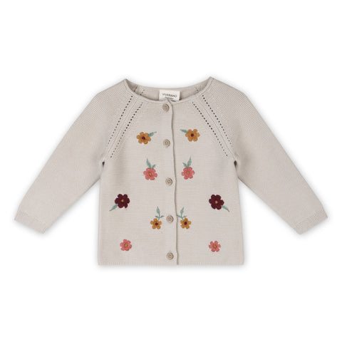 Floral Embroidered Knit Cardigan- Stone