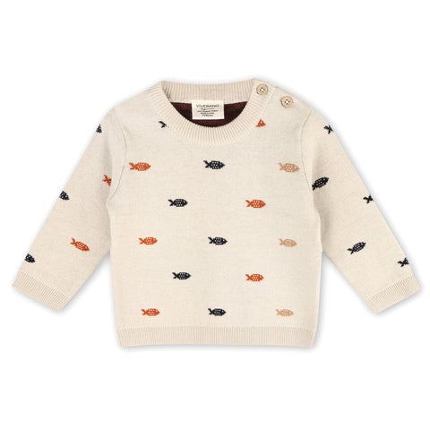 Fishes Jacquard Pullover Sweater-Stone