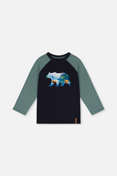 Raglan T-Shirt Dark Blue And Green-Bear