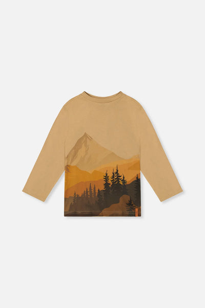 Long Sleeve Organic Cotton T-Shirt Beige-Mountains
