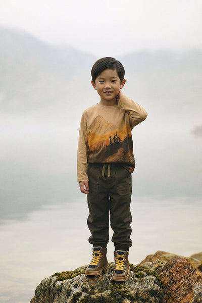 Long Sleeve Organic Cotton T-Shirt Beige-Mountains