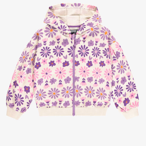 Cream zip hoodie with purple floral print