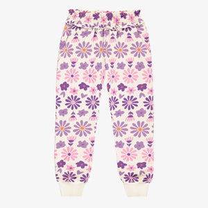 Cream pants with purple floral print in French terry