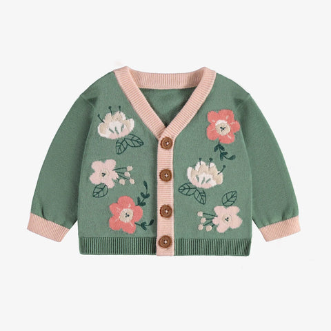 GREEN KNITTED SWEATER WITH FLOWER