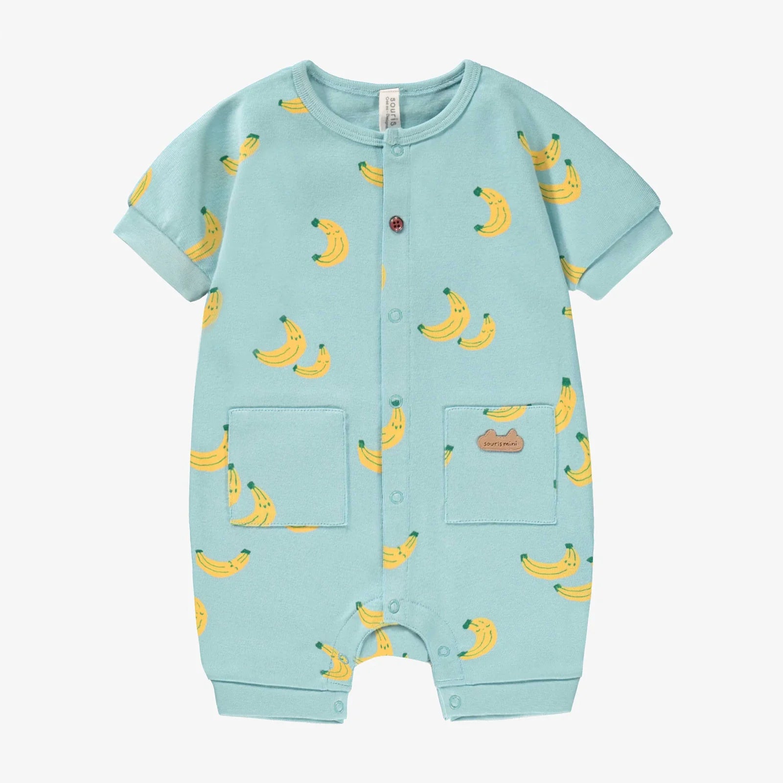 Blue Romper with Banana print