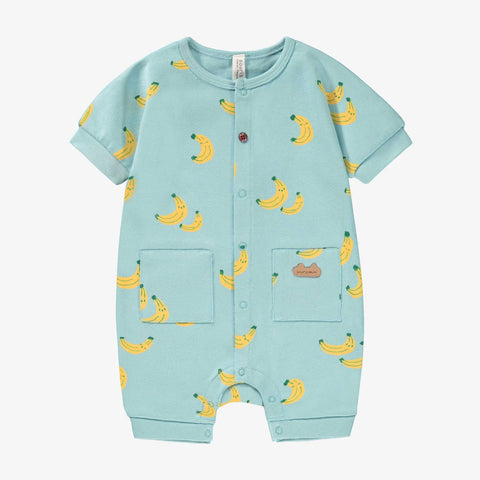 Blue Romper with Banana print