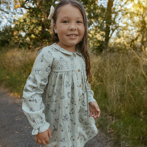 Organic Smocked Button Dress - Sage Bloom