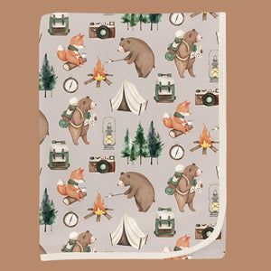 Print Swaddling Blanket -Latte Camping Animals