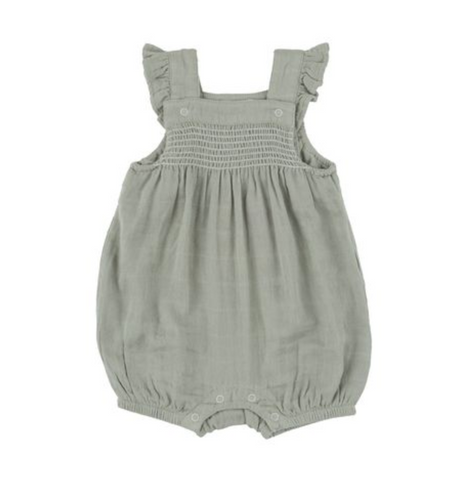 DESERT SAGE Solid Muslin Smocked Front Overall Shortie